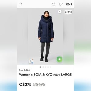 Women's Soia & Kyo Dark Blue Hooded Puffer Coat, Large